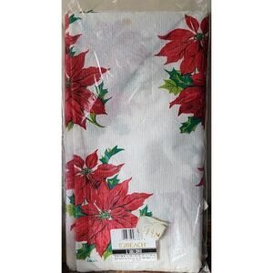 Christmas Poinsettia Paper Table Cover Vintage NOS 54 x 96 Beach Brand